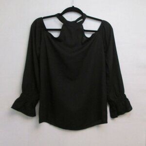 NWT Black Long Sleeve Ruffled Cuff Off-the-Shoulder Blouse-Medium